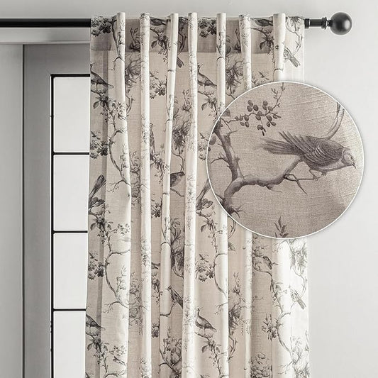 Maison d' Hermine Curtains for Living Room 100% Cotton 84 inch Length One Panel Light Filtering Curtains for Bedroom Windows with Rod and Loop Pockets Drapes (Turin, 50" W x 84" L)