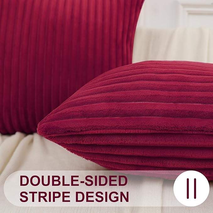 Simmore Decorative Fall Throw Pillow Covers 16x16 Set of 2, Soft Natural Plush Flannel Double-Sided Fluffy Couch Pillow Covers for Sofa Living Room, Burgundy