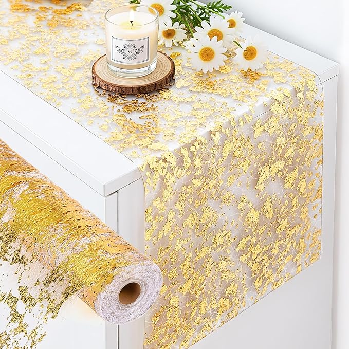Gold Table Runner 11" x 99 ft (1 Roll) – Sparkly Table Decorations, Sequin Glitter Foil Mesh Roll for Weddings, Christmas, Birthdays, Valentine’s Day, Holidays & DIY Projects