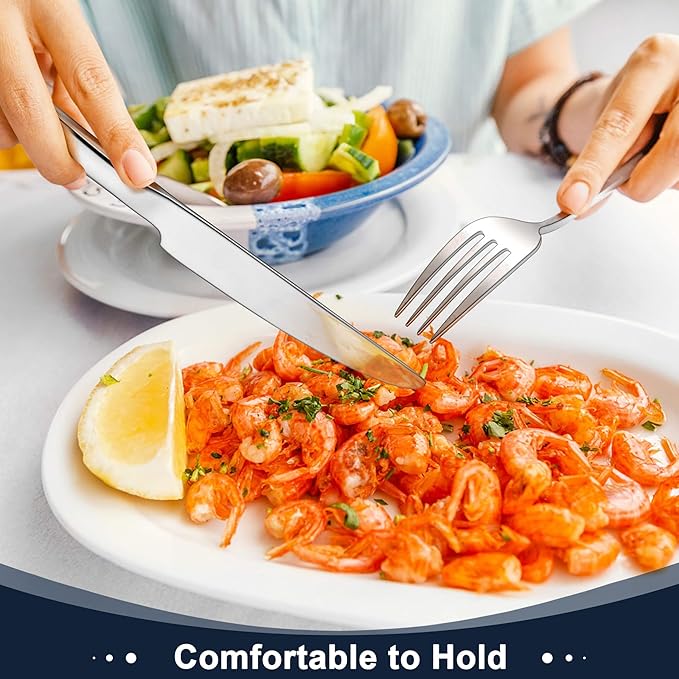 Herogo Heavy Duty Stainless Steel Silverware Set, 60-Piece Heavy Weight Flatware Cutlery Set for 12, Modern Tableware Eating Utensils for Home Hotel Wedding, Dishwasher Safe, Mirror Polished