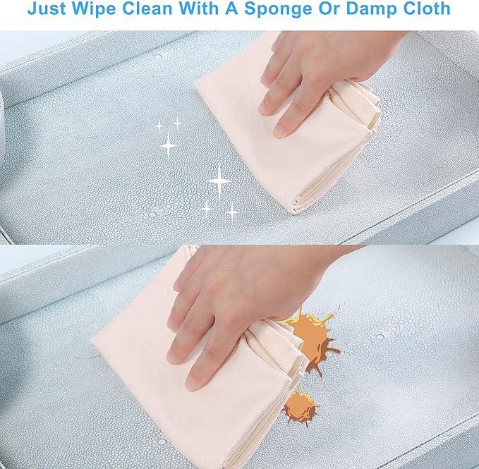 Ottoman Tray Shagreen Decorative Tray Serving Tray with Acrylic Gold Handles, 2 Pack Large Ice Blue Coffee Table Tray for All Occations Home Decor