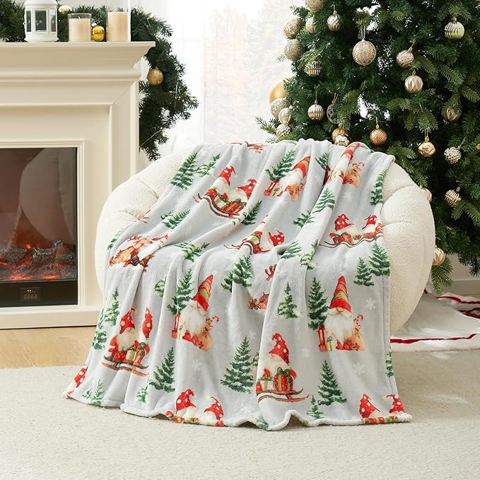 Cozy Bliss Gnome Throw Blanket Christmas Blanket Warm Plush Throw Blanket,Ultra Soft Cozy Blanket for Couch,Sofa and Bed(Xmas Gnome in Sleigh,50"x60")
