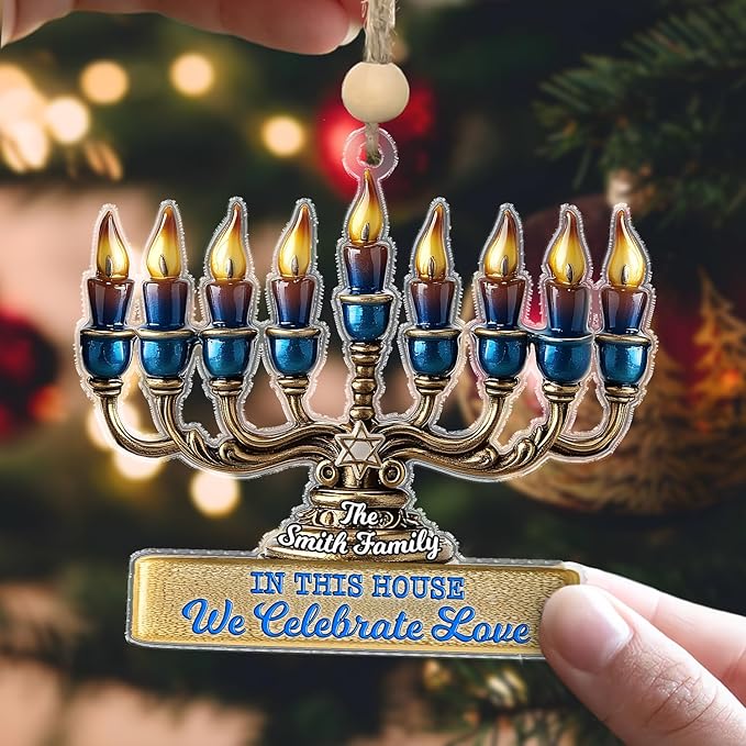 Personalized Hanukkah Ornaments for Tree - Menorah Jewish Ornaments, Hanukkah Gifts for Women Men, Christmas Decor, Hanging Decor, Family Christmas Keepsake