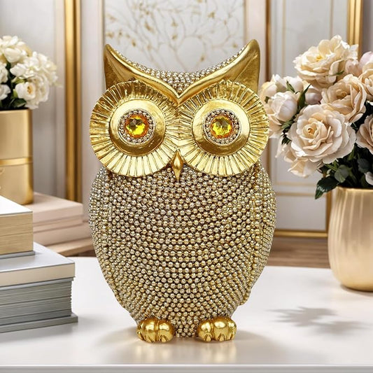 Golden Glitter Owl Statue - Cute Owl Sculpture for Home Art Decorations, Unique Gift Idea for Housewarming, Birthday, Christmas(6.5'')
