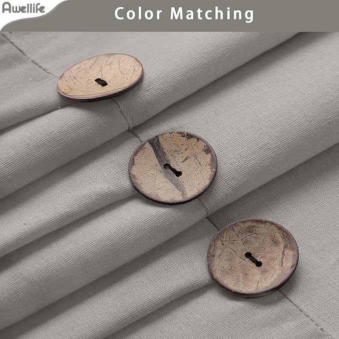 Awellife Farmhouse Grey Shower Curtain Button Linen Textured Woven Fabric,Country Style 72" W x 72" L