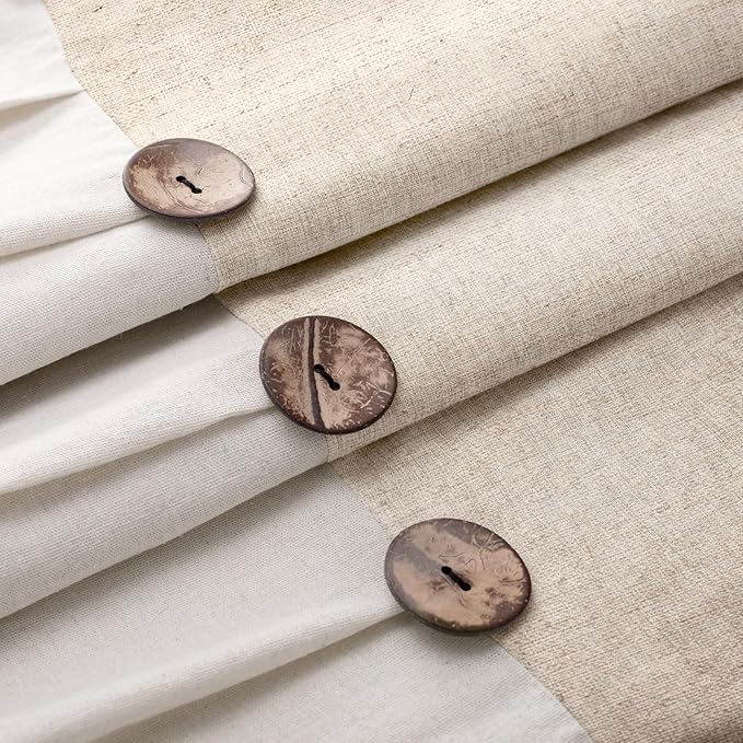 Awellife Farmhouse Cream Shower Curtain Button Linen Textured Woven Fabric,Country Style (Linen & Cream, 72" W x 72" L)