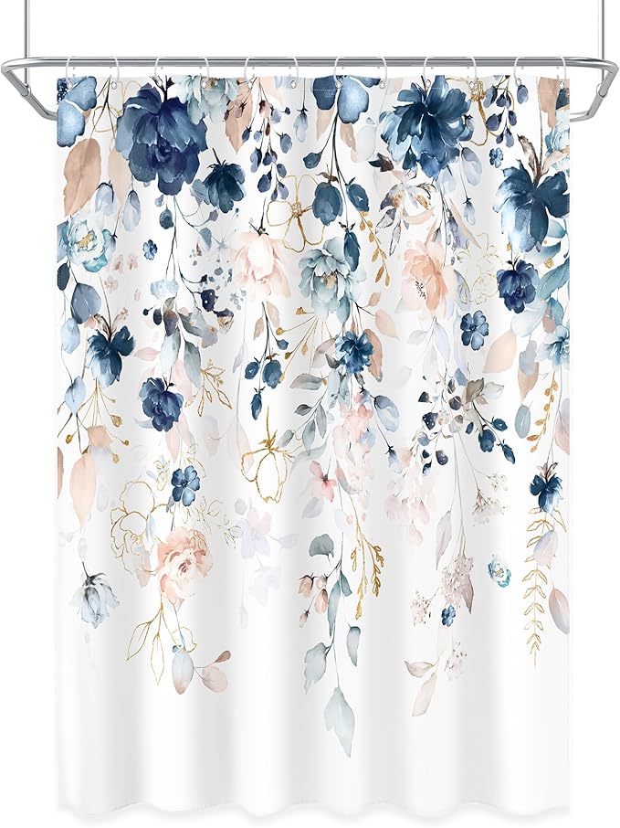 Pink and Blue Floral Shower Curtain 52Wx76H Inch Rustic Flower Eucalyptus Leaf Shabby Chic Plant Botanical Spring Girly Bathroom Set Country Bath Curtain Bathtub Accessories Home Decor