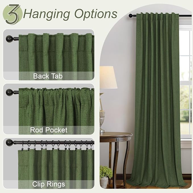 Olive Green Blackout Curtains 84 Inches Long 2 Panels Linen Boho Black Out Dark Green Forest Curtains for Living Room Bedroom Windows Darkening Insulated Thermal Drapes 84 Length Christmas Decorations