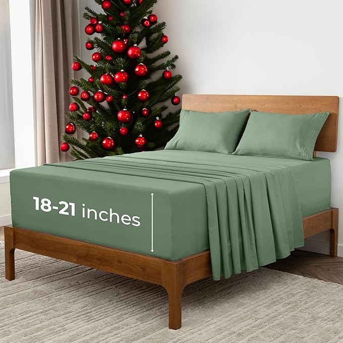 Mellanni Extra Deep King Sheets - 4 PC Iconic Collection Bedding - Hotel Luxury, Ultra Soft, Cooling Bed Sheets - Wrinkle, Fade, Stain Resistant (King, Sage)