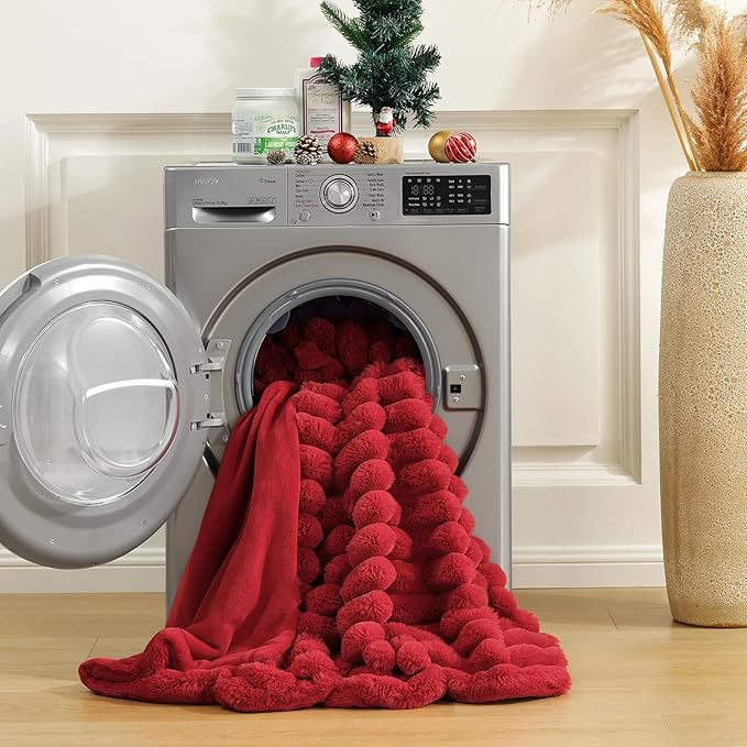 Cozy Bliss Faux Fur Throw Blanket for Couch, Cozy Warm Plush Striped Blanket for Sofa Bedroom Living Room, 50 * 60 Inches Cardinal Red