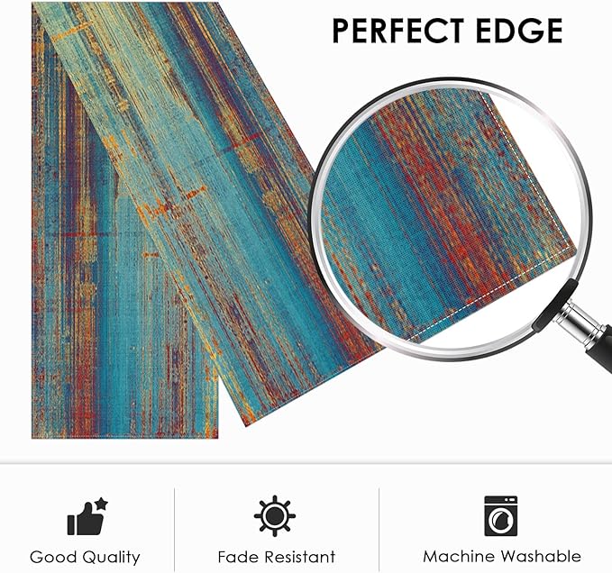 Emvency Blue and Orange Table Runner, Vintage Abstract Messy Rust Painting Dining Decor for Kitchen Coffee Table Family Dinners Holiday Parties Wedding Events Decor(13x60 inch)