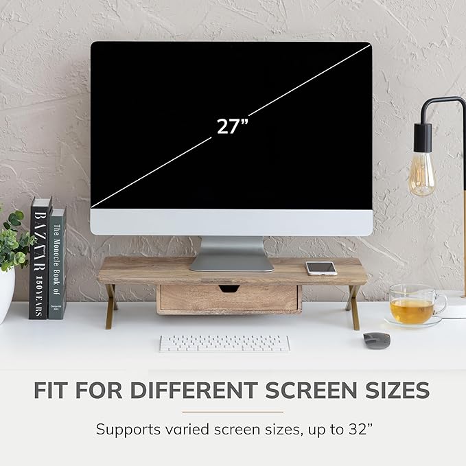 Anji Mountain Monitor Stand - Desktop Organizer & Laptop Riser, Ergonomic Monitor Riser, Space-Saving Monitor Stand for Desk, Durable Construction, Easy Assembly, Ideal for Home & Office,Natural