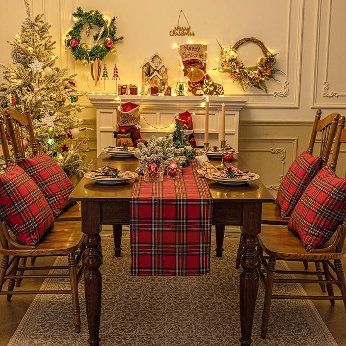 Softalker Christmas Checkered Tartan Table Runner - Red Buffalo Plaid Xmas Stain Resistant Washable Table Decoration for Dining/Parties/Holiday Decor, 13 x 108 Inch