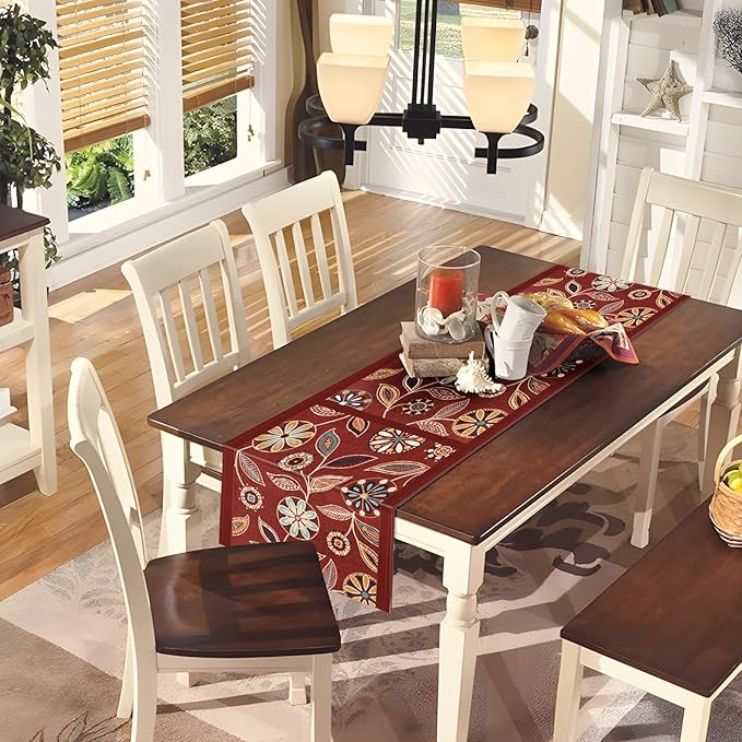 Snycler Table Runner Boho Table Runners Vintage Elegant Farmhouse Table Center Linen Decor for Home Dining Party Entrance (13x72 Inch) Red