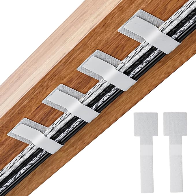 Adhesive Wire Management, 100pcs Hook and Loop Cable Ties, Adjustable Cable Straps, Sticky-Back Cord Organizer for Kitchen Appliances, Office, Home - White