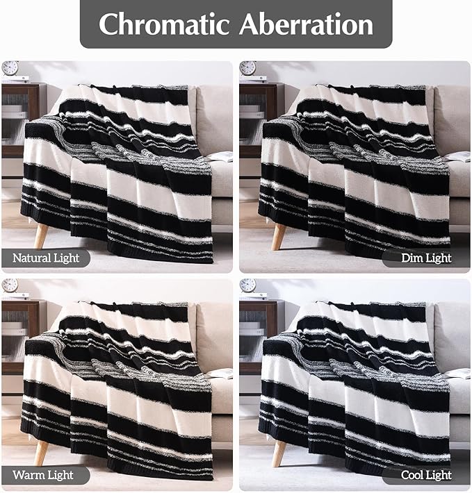 WRENGONGE Black White Throw Blanket, 50x70 Soft Cozy Striped Throw Blankets for Couch, Sofa, Bed, Travel, Lightweight Fluffy Warm Plush Decorative Blankets for Women, Men,Kids Gift