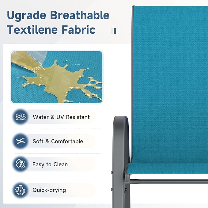 Amopatio Patio Chairs Set of 4, Outdoor Stackable Dining Chairs for All Weather, Breathable Garden Outdoor Furniture for Backyard Deck, Light Blue