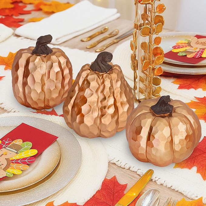 6Inch Fall Pumpkin Decor Set of 3, Resin Pumpkins Thanksgiving Table Decor, Faux Pumpkins Suitable for Fall Home Decor,Fall Table Decorations,Fall Mantel Decor