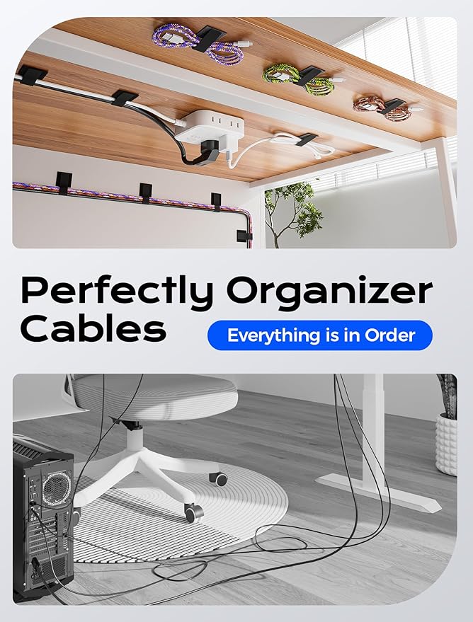 100pcs Hook and Loop Cable Ties, gliship Adhesive Wire Management, Adjustable Cable Straps Cord Wrappers Keeper Cord Holder, Sticky-Back Cord Organizer for Kitchen Appliances at Office, Home - Black