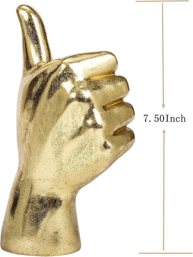 Gold Decor “Good Job” “Thumb Up” ASL Hand Sign, Classic Gesture Hand Sculpture for Christmas New Year Birthday 8.46 inch Polyresin Figurine