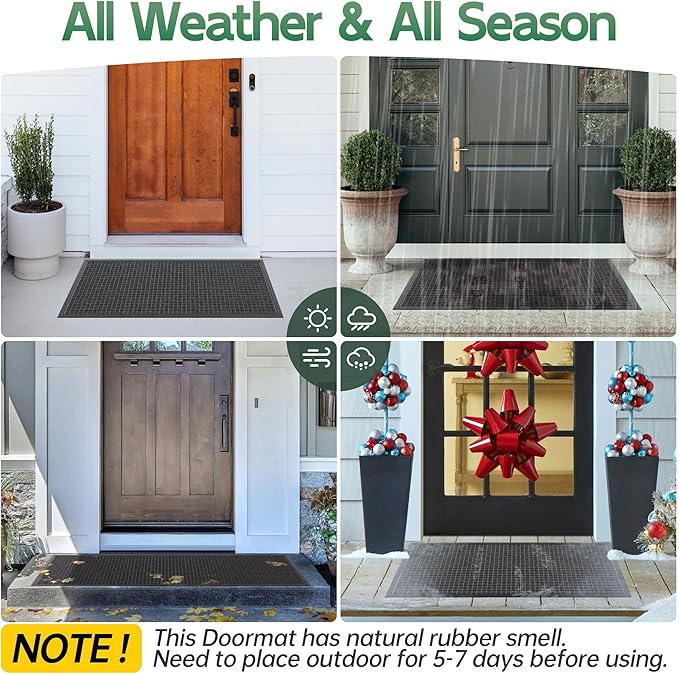 Front Door Mat Outside Entrance, 6' x 4' Heavy Duty Indoor Outdoor Door Mats for Entryway, All Season Weather Outdoor Doormat, Natural Rubber Non Slip Welcome Mats for Front Door