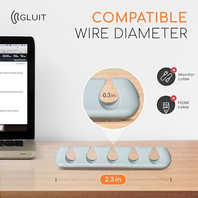 GLUIT Adhesive Desktop Cable Organizer Versatile Cord Holders Wire Clips and Cable Holder Cord Organizer for Desk Table Accessories Office Spaces New Grey 5 Pack
