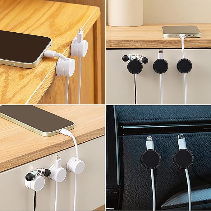 6 Pack Cable Management Clips[Upgrade Rotatable] Home Office Desk Cord Keeper Organizer Accessories Charger USB Wire Organizer Cord Holder for Nightstand (Black)