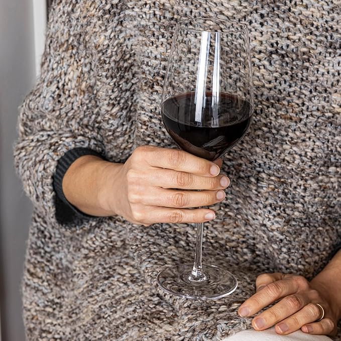 over&back 16oz Traditional Glassware - Set of 4 Classic Stem Drinking Glasses for Parties, Get-togethers, and More - Mouth-Blown - Wine Cups for Kitchen and Dining Room - Clear