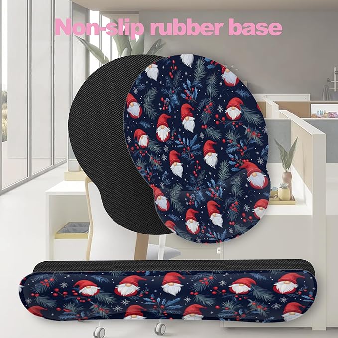 Christmas Santa Claus Berries Keyboard Wrist Rest Pad and Mouse Pad Wrist Support Set,3-in-1 Ergonomic Mouse Pad with Non-Slip Rubber Base for Home Office Game Computers Desk,