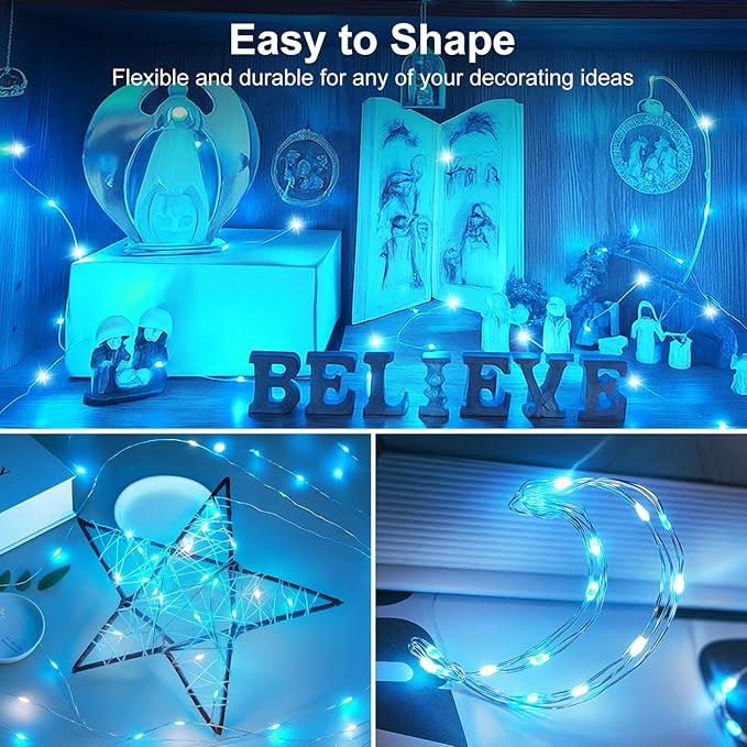 btfarm 30 Pack Fairy Lights Battery Operated [3 Modes], 7ft 20 Led Twinkle Lights String Lights Waterproof Bulk Small Mini Silver Wire for Christmas Mason Jars Wedding Table Centerpiece, Blue White