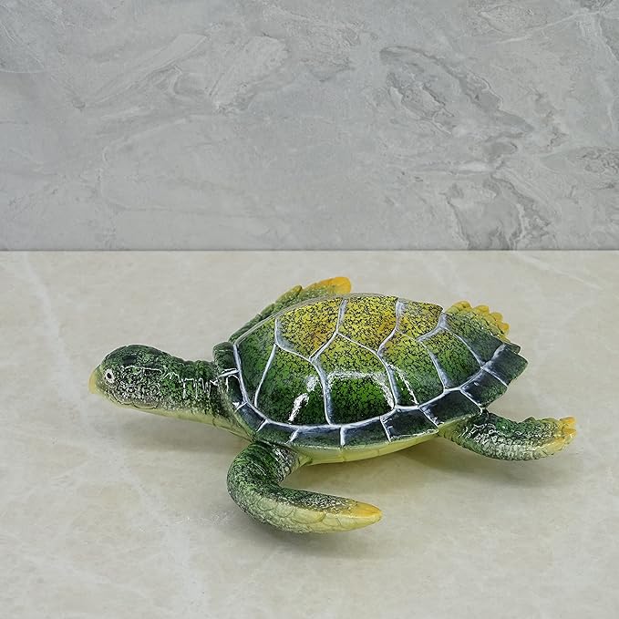 Decorative Resin Sea Turtle Statue. Lovely Baby Seaturtle Figurine. Wild Life Blue Sea Turtle Table Decor. and Gift, Lucky Wealth Feng Shui Seaturtle Figurine (Green1)