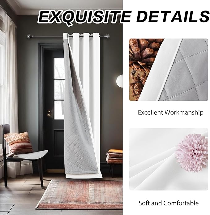 3 Layers Grommet White 100% Blackout Curtains Thermal Insulation Soundproof Curtains for Bedroom Living Room 1 Panel 50x120 Inch