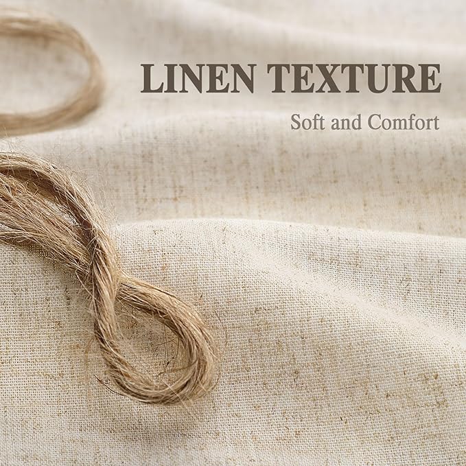 Awellife Farmhouse Beige Shower Curtain Button Linen Textured Woven Fabric,Pleated Beige Stripe,Country Style,72" W x 84" L