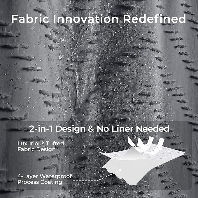 Boho Gray Shower Curtain Tufted Chevron Striped Shabby Chic Textured Cloth Shower Curtains for Bathroom, Modern Farmhouse Waterproof Shower Curtain, 72x72