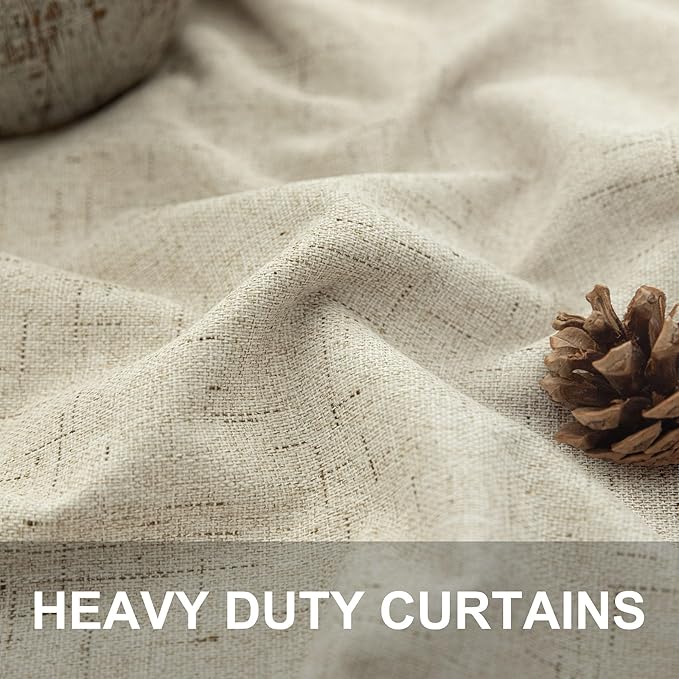 100 Inch Length Custom Summer Curtains for Living Room Windows Viral Back Tab Linen Blackout Curtain Solid Drapes for Patio Sliding Glass Doors Doorway French Country Decor 100 in Long 2 Panel Beige