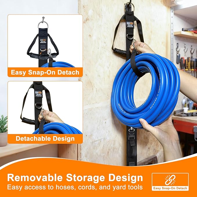 Extension Cord Organizer with 5 Detachable straps, 2 PCS Extension Cord Holder, Garage Garden Storage Straps for Cable, Hose, Rope, Tool