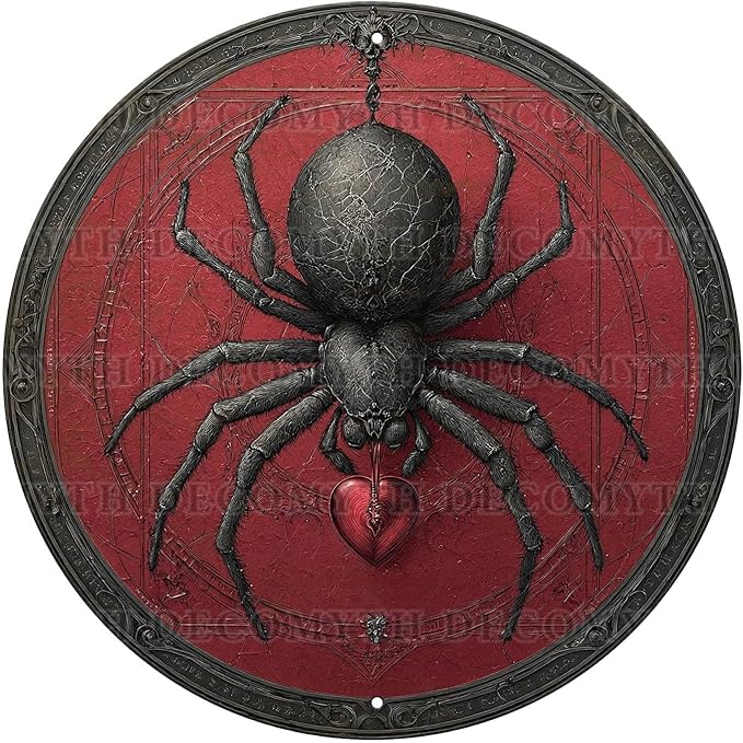 Antique Spider Halloween Tin Plaque - Gothic Round Metal Wall Art for Halloween Night Decor 12 * 12inch