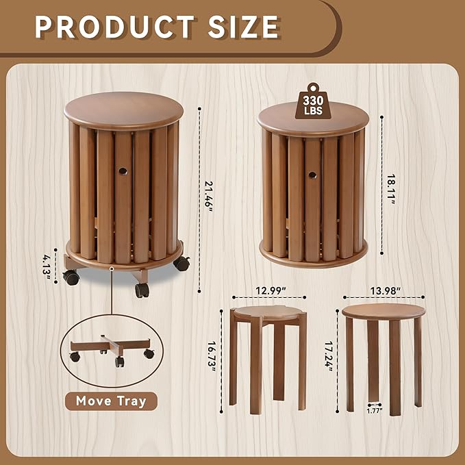 4-Pack Stackable Stools with Wheels | 18 Inch Nesting Side Tables for Living Room| Stackable Coffee Table, Firm and Sturdy| No Tools Assembly |Side Coffee Tables for Easy Storage
