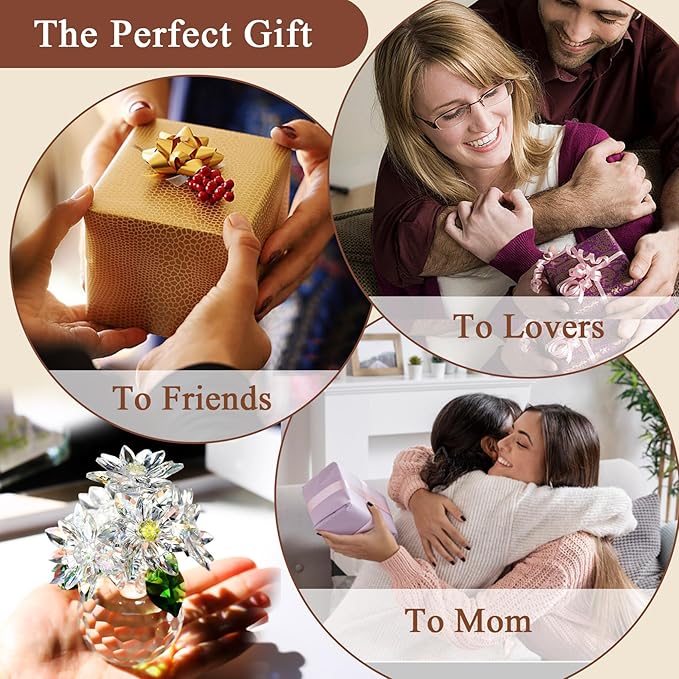 Enjinkail Handmade Crystal Daisy Figurine - Clear Glass Flowers Gifts for Women, Elegant Home Decor & Table Centerpiece