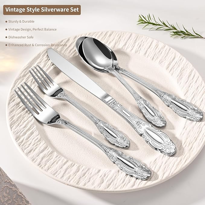 20-Piece Silverware Set for 4, Retro Mirror Polished Flatware Cutlery Set - Dishwasher Safe. Stainless Steel Utensils for Everyday & Holiday Dining