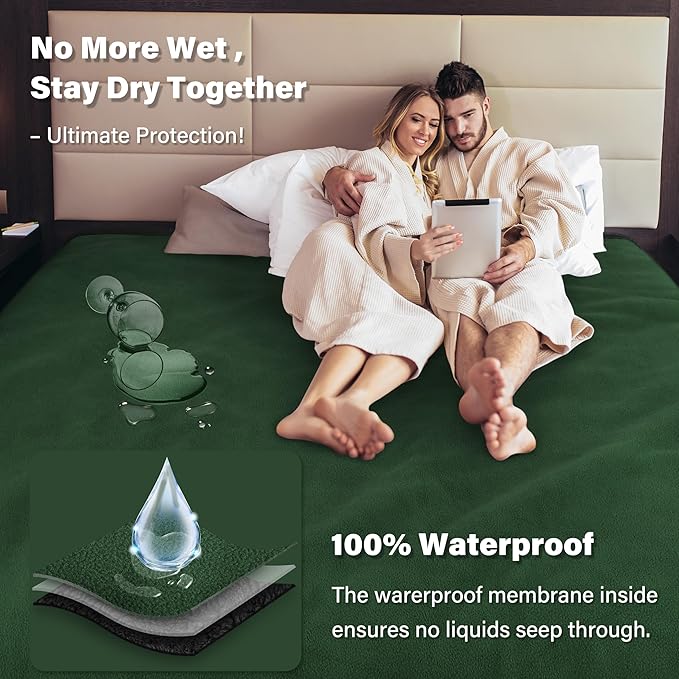Catalonia Waterproof Bed Blanket, Washable Leakproof Bed Cover, Reversible Protector Blanket for Couch Sofa, Stain Proof Blanket Pad for Adults, 80X60 inches, Green
