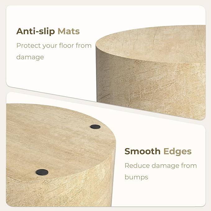 Nesting Coffee Table Set of 2, Round Beige Nesting Table Modern Circle Coffee Tables Side End Tables for Small Spaces Living Room, Bedroom, Balcony, Office