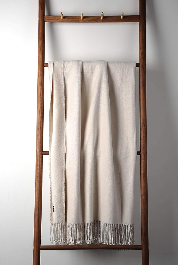 EP Mode Fringed Mulberry Silk Throw Blanket for Sofa (Whisper White)