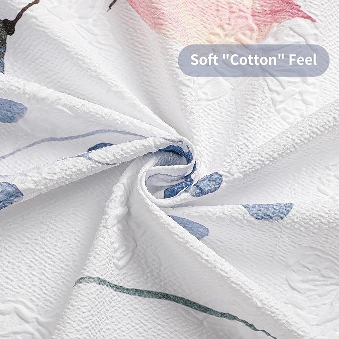 QiyI Spring Floral Shower Curtain, Watercolor Wildflowers Minimalist Bath Set, 3D Embossed Butterflies Botanical Flower Bathroom, Waterproof Fabric With Hooks, 72x72