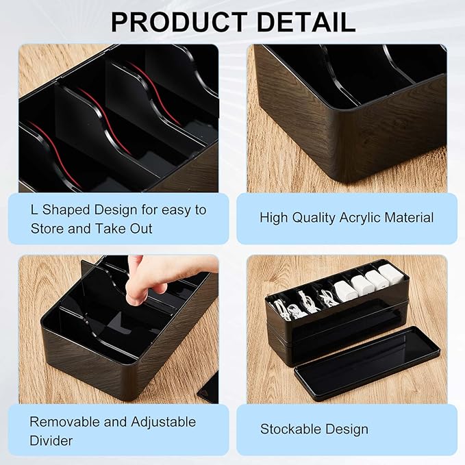 Tatuo 2 Pcs Cable Organizer Box with Wire Ties, Plastic Cord Storage Box with Lid, Electronics Organizer for Home Office Desk Organizers and Accessories (10.79'' X 3.78'' X 1.97'',Black)