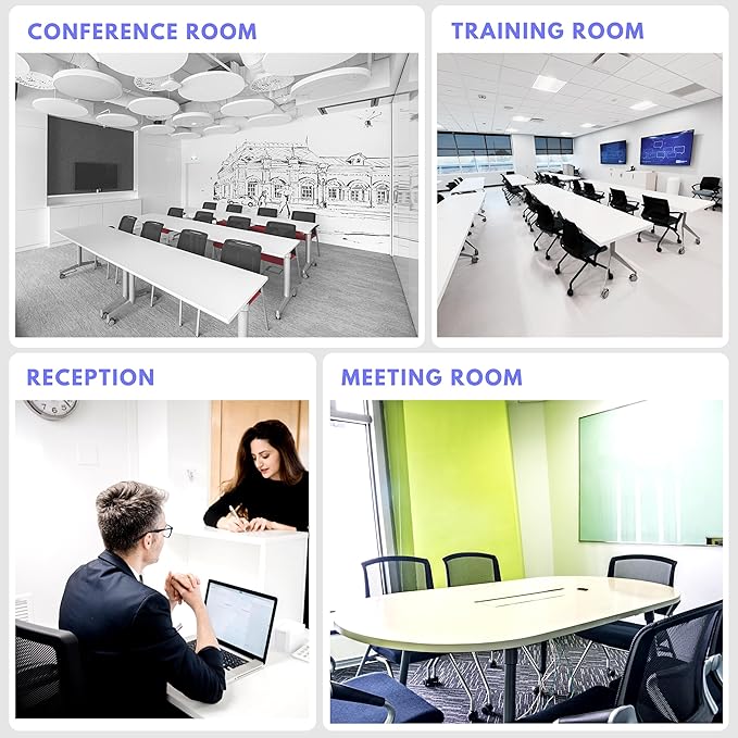 6 Pack Stackable Conference Room Chairs with Wheels and Paddle, Ergonomic Mesh Back and Arms for Meeting, Conference, Reception, Training Room & Home Office Desk Folding Chairs