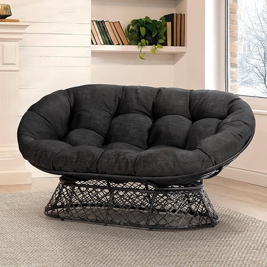 Bme Double Papasan Chair, 600lbs Capacity, Ergonomic Design, Soft Thick Fabric, Bee-Designed Base, Durable Steel, 61", Black Cushion-Black Frame