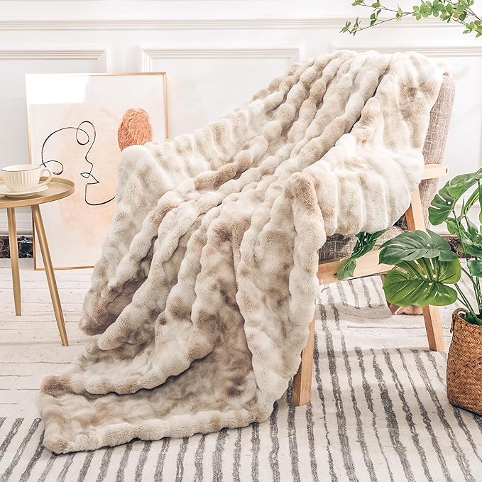 NEXHOME PRO Faux Fur Throw Blanket, Soft Cozy Plush Fleece Blanket for Sofa Couch Bed Living Room, Dual Sided Blankets for Women Men Kids Twin 60 * 80 Inches Tie Dye Sand