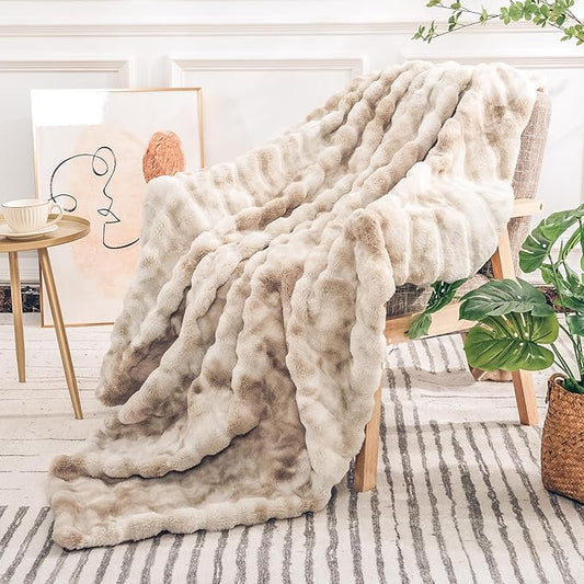 NEXHOME PRO Faux Fur Throw Blanket, Soft Cozy Plush Fleece Blanket for Sofa Couch Bed Living Room, Dual Sided Blankets for Women Men Kids Twin 60 * 80 Inches Tie Dye Sand