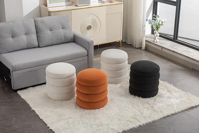 Small Foot Stool Ottoman Cute Vanity Stool Foot Rest Round Mushroom Ottomans Modern Boucle Footstool Shoe Stool for Couch for Living Room Bedroom Entrance Black